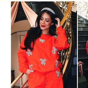 IVY CITY CO JEWEL BOW SWEATSHIRT IN RED